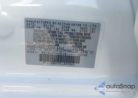 2025 Nissan Versa 1.6 S z USA, uszkodzony, nr VIN 3N1CN8DV9SL855260